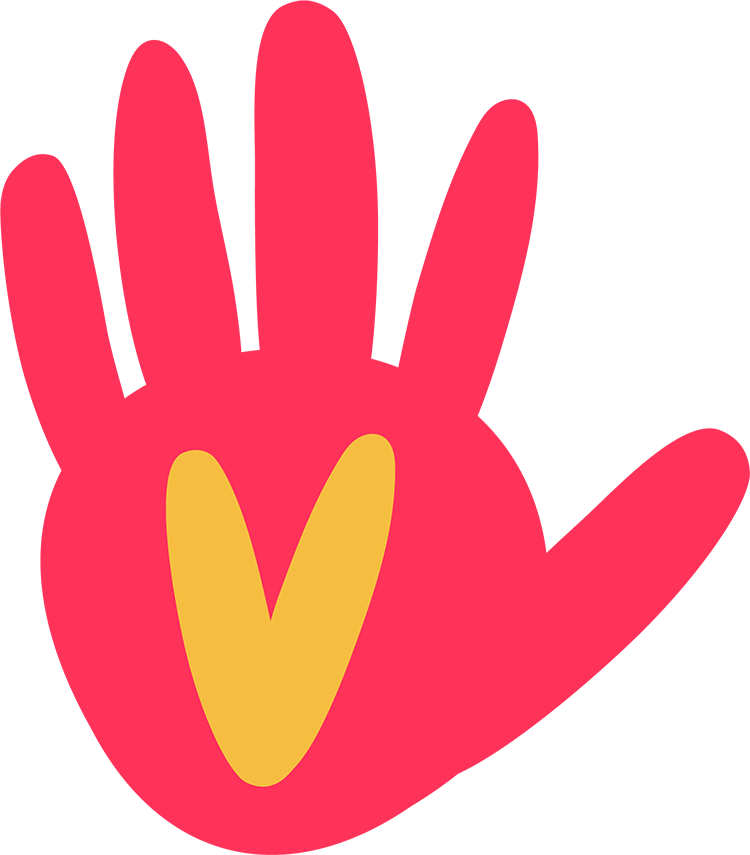 Main rose avec un coeur jaune au centre de la paume. Si vous cliquez sur l'image, vous accéderez à la page intitulée Action humanitaire.