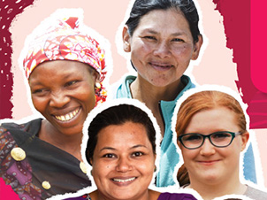 Quatre femmes souriantes de différentes ethnies.