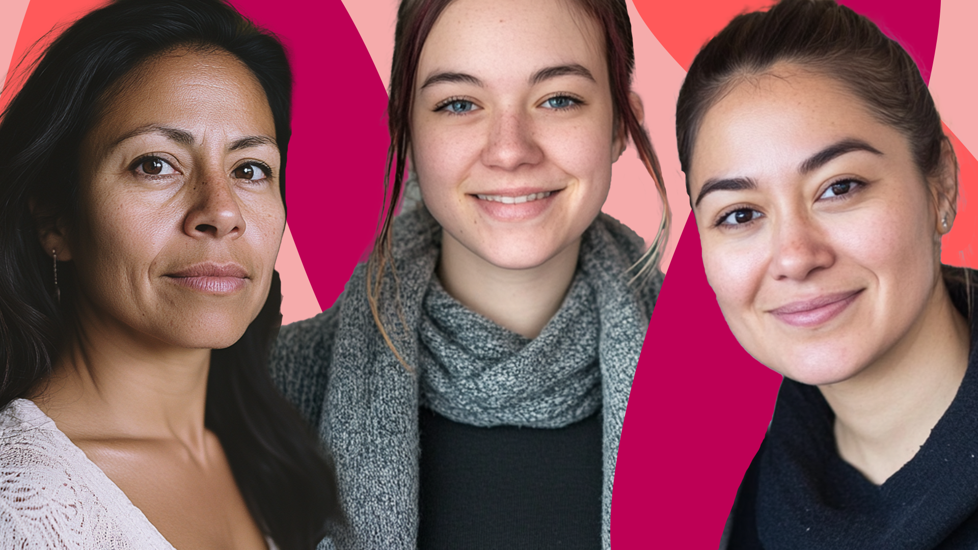 trois visages souriants de femmes au Québec.