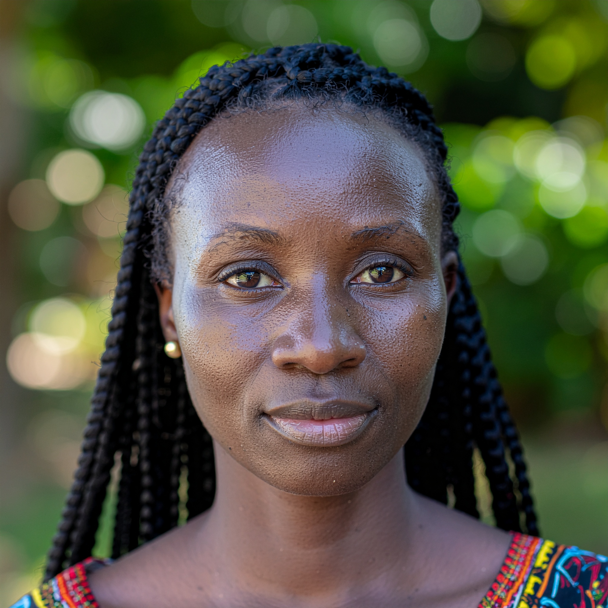 Femme souriante cueillant des fruits sur un arbre.